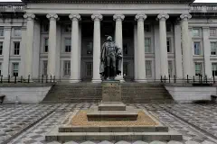 The north entrance of the U.S. Treasury Building in Washington, D.C.