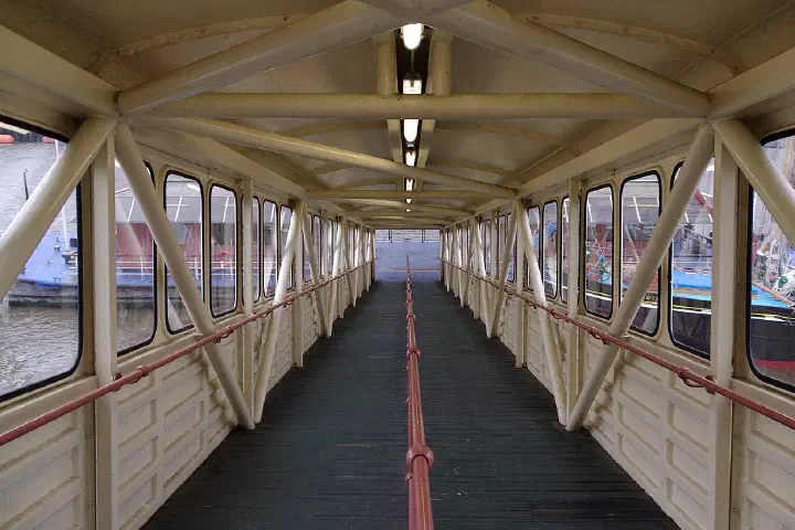 Looking down the gangway to Tower Pier