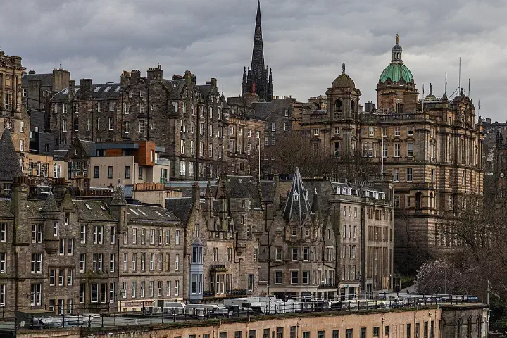 Edinburgh Old Town skyline with Bank of Scotland and The Hub