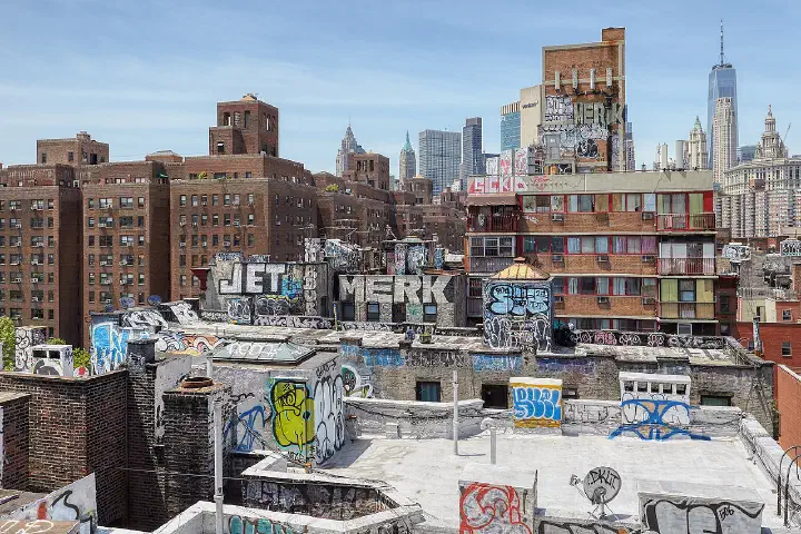 Rooftop graffiti around 47 Monroe Street