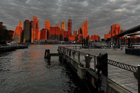 Orange Skyline (View of Manhattan Financial District Skyline from the Fulton Ferry Landing)
