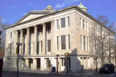 The Merchants' Exchange Building at the intersection of Walnut and S. Third Streets in the Old City neighborhood of Philadelphia